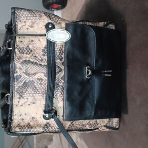Elie Tahari Snake Print Black Trim Satchel Bag